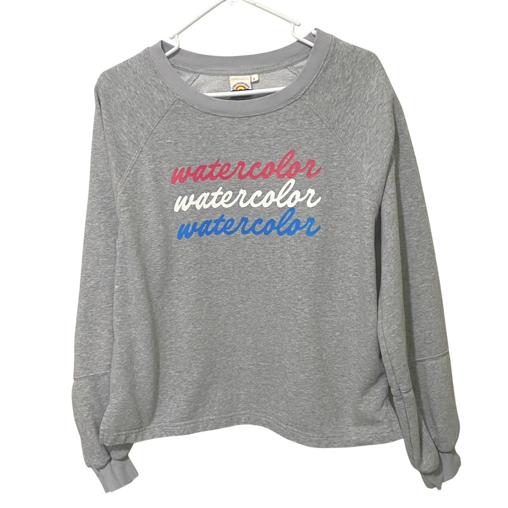 Boat House Apparel Watercolor Sweatshirt L‎ Gray Artsy Boho Patriotic Soft Comfy